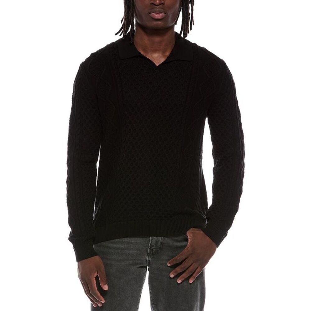 John Varvatos Mens Haynes Johnny Collar Sweater, Black